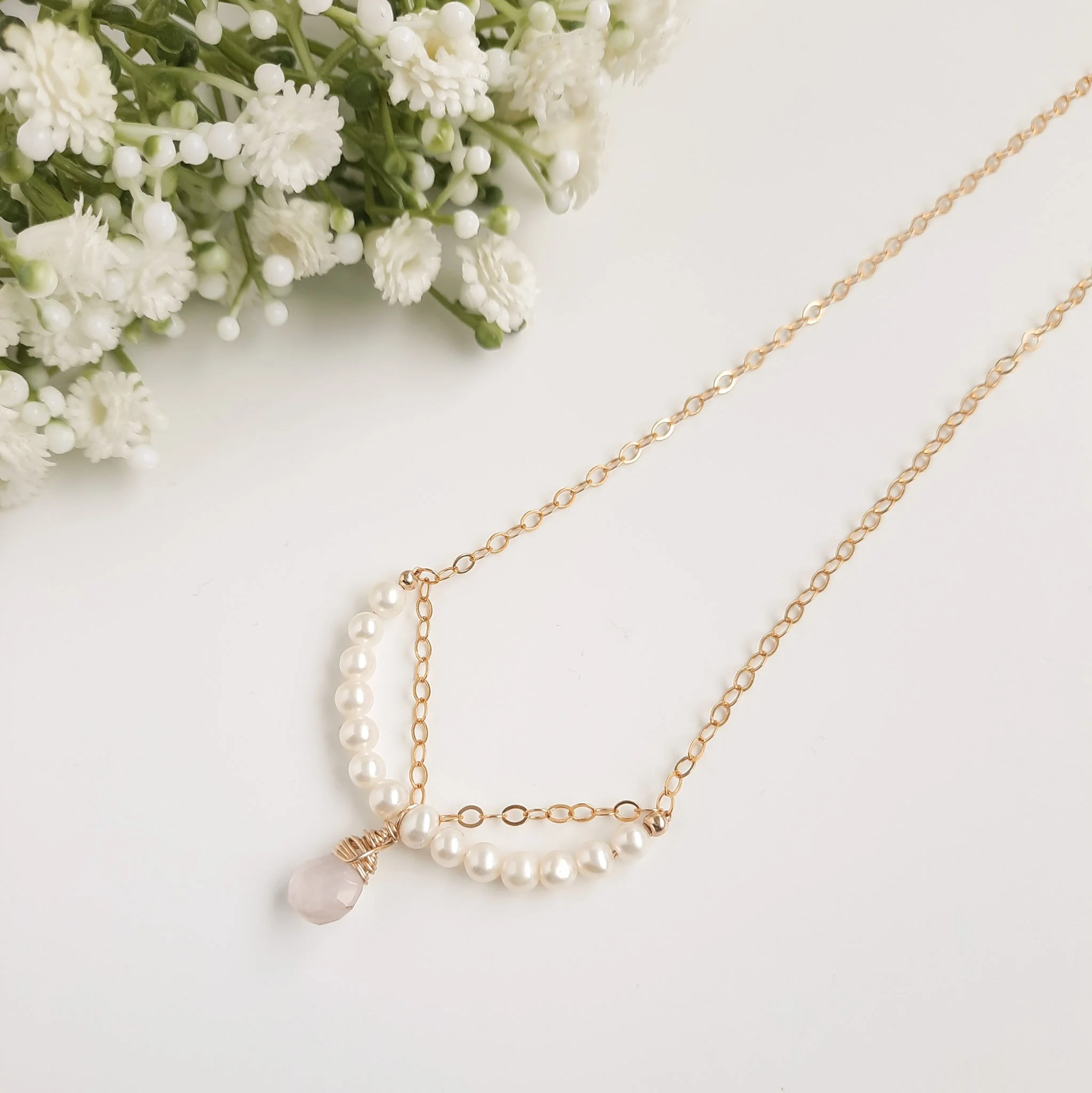 Rose Quartz Pearl Necklace Watermeadow Lane